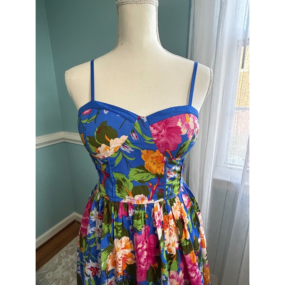 B.O.G Collective Blue Floral Sweetheart Mini Dress Smocked Back Fit & Flare